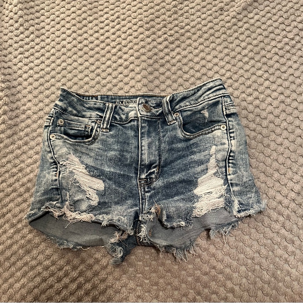 American Eagle Outfitters Blue Jean Shorts Distressed Frayed Hem